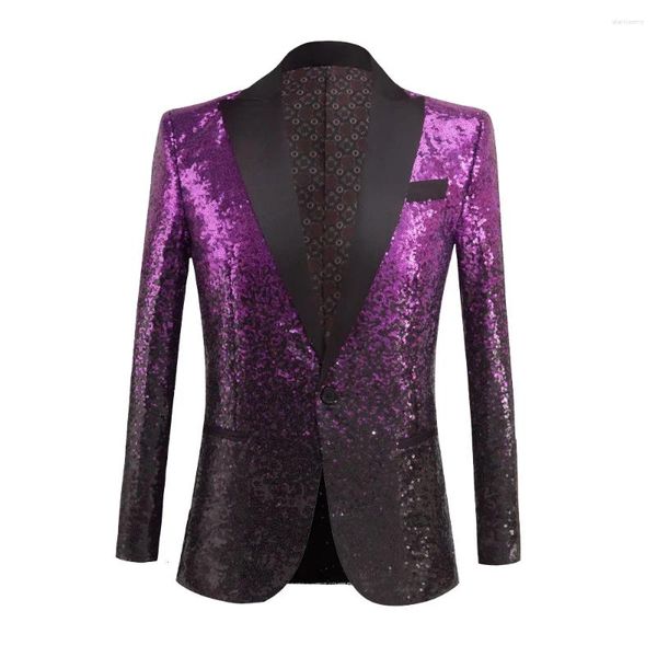 Ternos masculinos HOO 2024 Gradiente Lantejoulas Cor Combinando Blazer Casual Performance Host MC Vestido