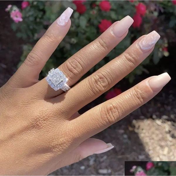 Schmuck Vintage Gericht Ring 925 Sterling Silber Quadrat Diamant Cz Versprechen Verlobung Ehering Ringe Für Frauen Brautschmuck Drop Del Dhehg