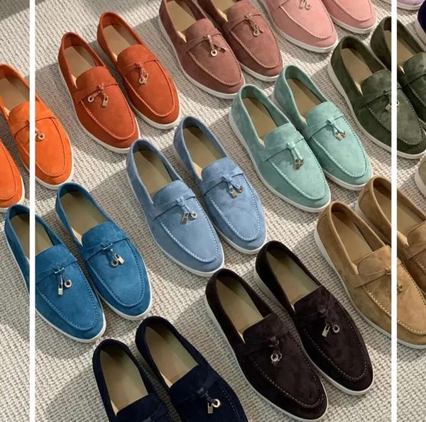 Designer-Schuhe LP Walk Charms verzierte lässige Männer Frauen Wildleder-Loafer Paar echtes Leder flach für Fabrik-Direktverkauf 66