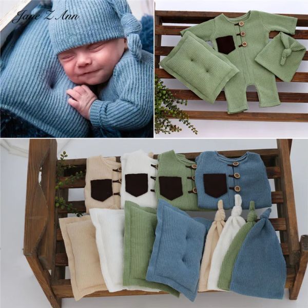 Set Nuovo arrivo abbigliamento fotografico per neonato tuta morbida lavorata a maglia + cappello + cuscino set in tre pezzi vestito per servizio fotografico per neonato