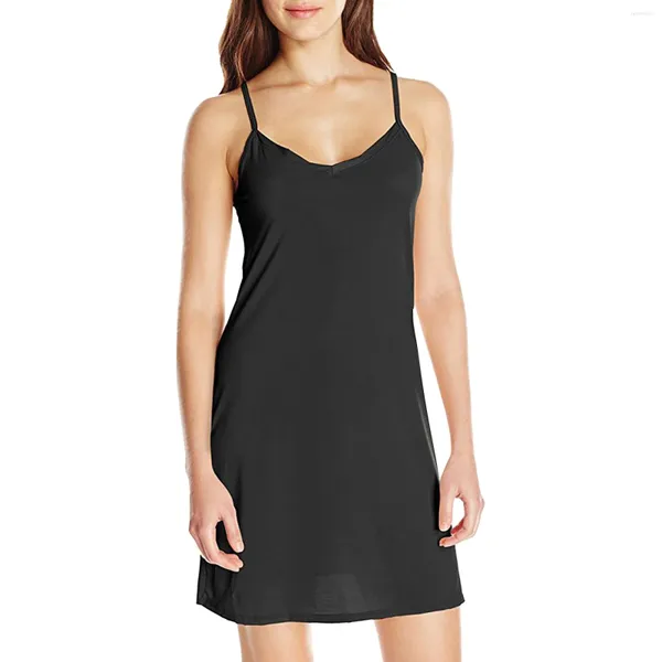 Vestidos casuais sexy imitação de seda cor sólida espaguete cinta vestido para mulheres com decote em v confortável respirável bodycon suspensórios de uma peça