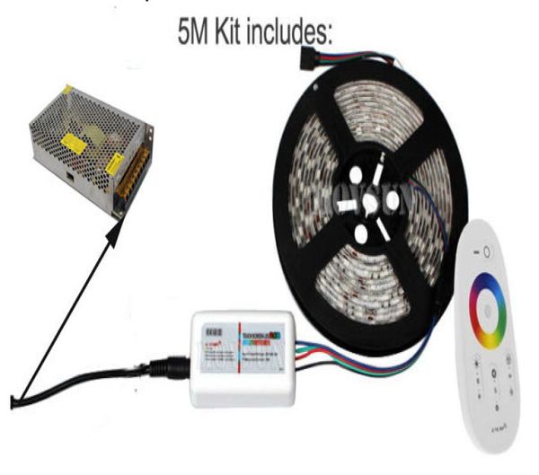 20m 15m 10m 5m 24V RGB LED Luz de tira flexível 5050 Corda de carretel à prova d'água RF Touch Controle Remoto Adaptador de fonte de alimentação Mini6108038