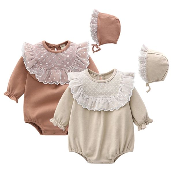 Jacken Frühling Herbst Spitze Neugeborenen Baby Mädchen Kleidung Prinzessin Overall Kleidung Sets Mädchen Bodysuit + Hüte