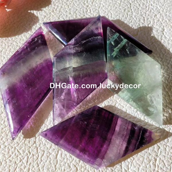 Fluorite arcobaleno naturale a forma di diamante intaglio regalo unico lucido bellissimo cristallo colorato di quarzo pietra preziosa rombo scultura guarigione Reiki stregoneria decorazione da scrivania