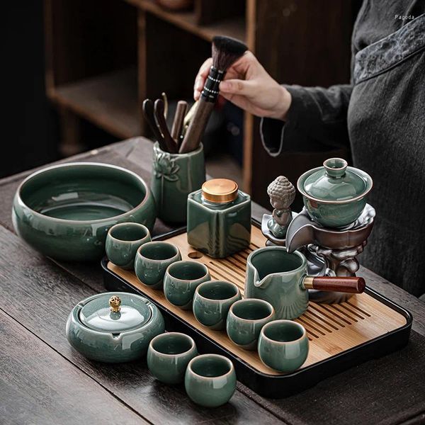 Conjunto de chá premium para escritório: Tea de porcelana de estilo Kungfu Conjunto de chá com acessórios japoneses Matcha - Design chinês elegante para chá da tarde