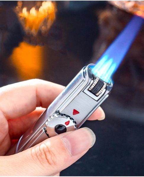 Ветрозащитная мощная зажигалка Jobon с тройным фонариком, газовая зажигалка для барбекю, турбо-металлическая кухонная пистолет-распылитель для сигар, уличные гаджеты Man9197348