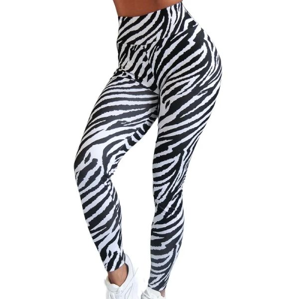 Completo Leggings stampati zebrati bianchi neri Pantaloni sportivi da yoga per donna Collant da palestra a vita alta Leggings da allenamento a righe elastici