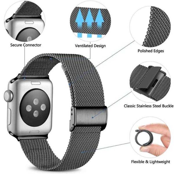 Дизайнерский ремешок для часов Milanese Loop, металлические ремешки для Apple Watch Series 7 se 6 5 4 3, ремешок из нержавеющей стали, магнитная регулируемая пряжка с адаптером, подходит для iwatch 41 мм, 45 мм, 40