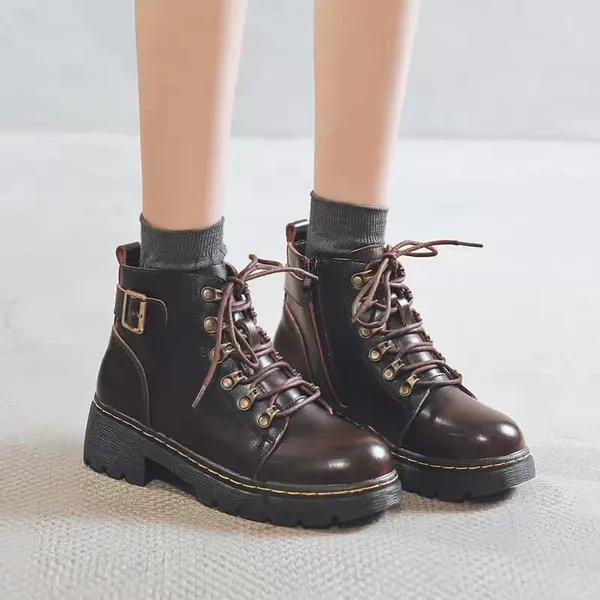 Botas lolita tornozelo sapatos preto/marrom gótico cosplay jk uniforme mulheres sapato meados de salto inverno feminino vintage punk