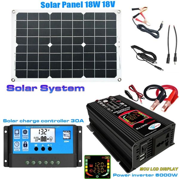 Pico solar 6000w inversor 18w 18v kit sistema de painel solar carro controlador carregador bateria dc12v para 110v 220v acampamento ao ar livre