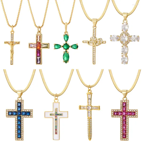 Anhänger Halsketten Kristall Zirkon Kreuz Halskette Für Frauen Böhmischen Jesus Gold Farbe Link Lange Edelstahl Schlange Ketten Halsbänder