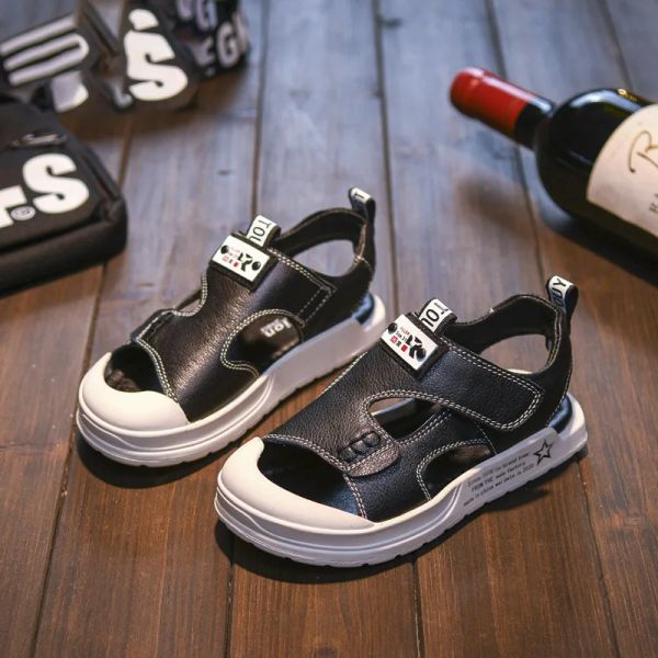 Sandálias infantis ao ar livre 2022 verão novos meninos sapatos de couro genuíno proteção descalço softsoled sapatos de praia do bebê