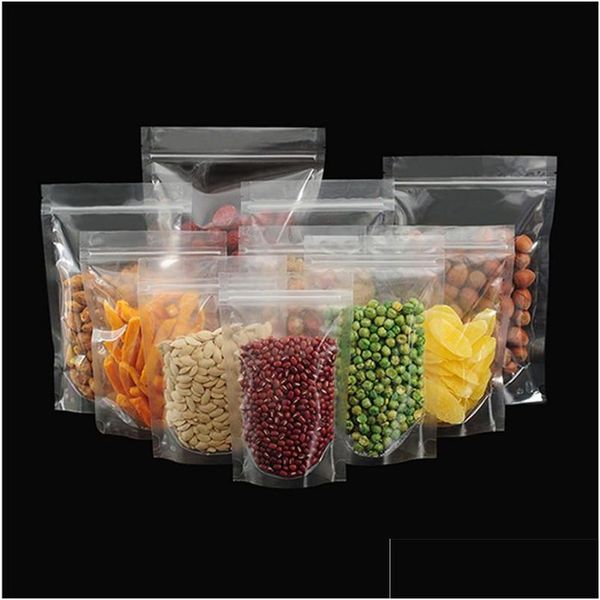 Sacos de embalagem Atacado Clear Stand Up Sacos de Embalagem de Plástico Transparente Prova de Cheiro para Erva Seca Lanche Comida Café Feijão Frutas Secas K Dh4Jn