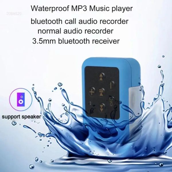 Player portátil à prova d'água MP3 player tamanho pequeno suporte 16GB Bluetoothcompatível chamada
