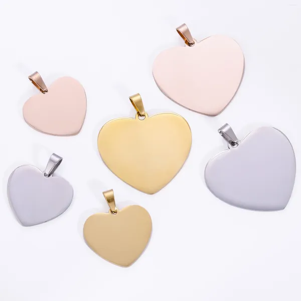 Ciondoli 5 pz Etichetta a forma di cuore in acciaio inossidabile lucidato a specchio per la realizzazione di gioielli Collana con ciondolo Lettering Logo personalizzato