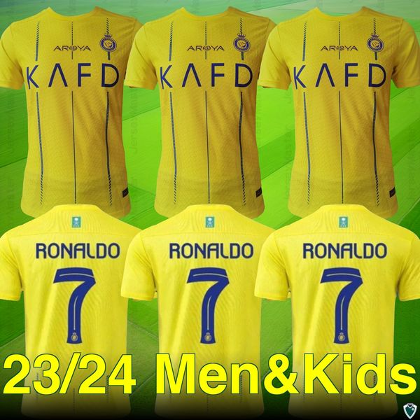 23 24 Al Nassr FC Futebol Home Jerseys Ronaldo CR7 Gonzalo Martinez Talisca Ghislain Konan Vincent Aboubakar Homens Jogador Kids Kits Camisa de Futebol