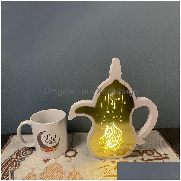 Outros suprimentos de festa de evento Decoração muçulmana Eid Mubarak LED Lanterna Lanterna Bule Ornamento Ramadan Festival Artesanato Decoração para Dhcy7