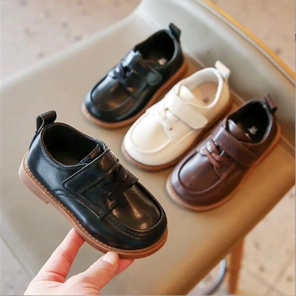 Кроссовки, весна-осень 2022, детские черные кожаные туфли для мальчиков, белые повседневные туфли для маленьких девочек, детские модельные туфли с мягкой подошвой, коричневые