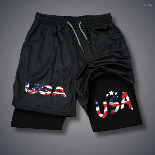 Männer Shorts USA Brief Drucken 2 In 1 Streetwear Harajuku Doppel-deck Sommer Atmungsaktive Schnell Trocknend Kurze Hosen Casual sportwear