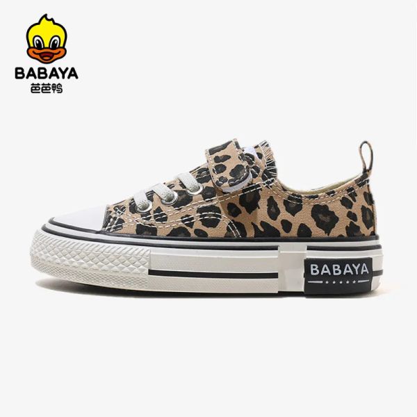 Tênis Babaya Sapatos de lona infantil meninas sapatos casuais respiráveis 2023 Spring Novo leopardo Prind Boys Sapatos para crianças sapatos para meninas