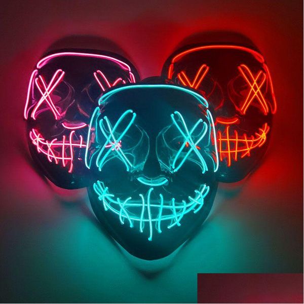 Altri articoli per feste per eventi Cosmask Halloween Maschera al neon Maschere a LED Festa in maschera Luce che si illumina al buio Costume cosplay divertente Suppl Dh8Uf