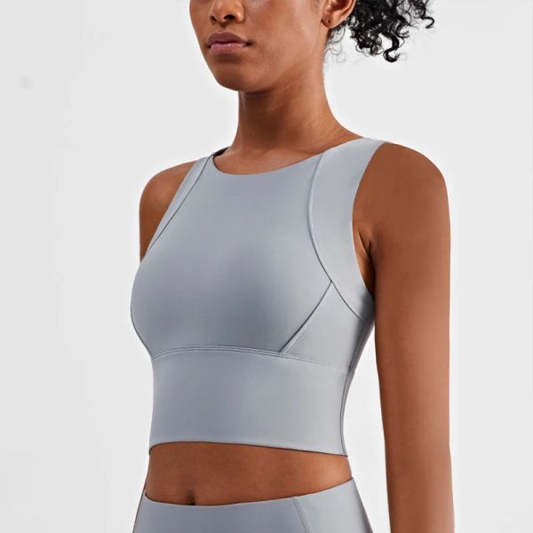 Outfit High Neck Longline Sports Bra Racerback Crop Top Top Top con il reggiseno ad alto impatto Power Workout Gym Bras gilet