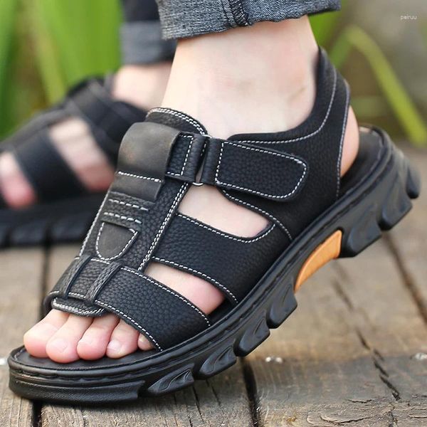 Sandalen männer Echtes Leder 2024 Luxus Sommer Hohe Top Qualität Casual Walking Schuhe Outdoor Mode Schuhe Für Männer