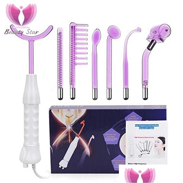 Rosto massageador rosto masr beleza estrela 7 em 1 eletrodo tubo de vidro de alta frequência hine spot acne wand spa cuidados com a pele 221013 gota entrega dhzta