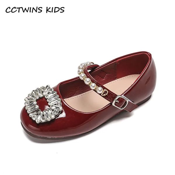 Tênis meninas apartamentos 2022 primavera moda princesa vestido sapatos do bebê crianças sapatos marca patente mary jane strass pérola sapatos vermelhos sola macia