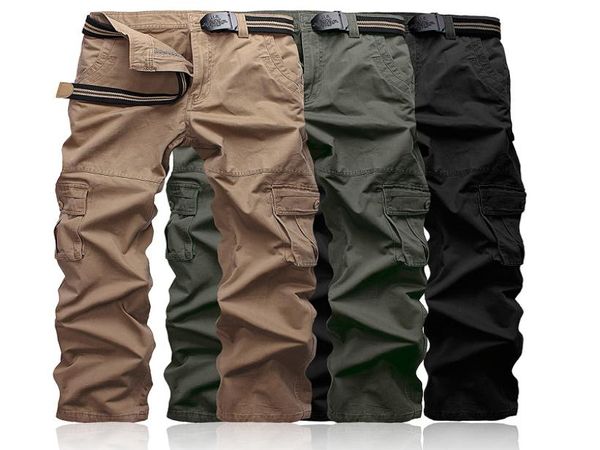 Plus size 2838 men039s calças de carga cáqui alta qualidade casual camuflagem dos homens multi bolso calças longas militar do exército trabalho trouse1960238