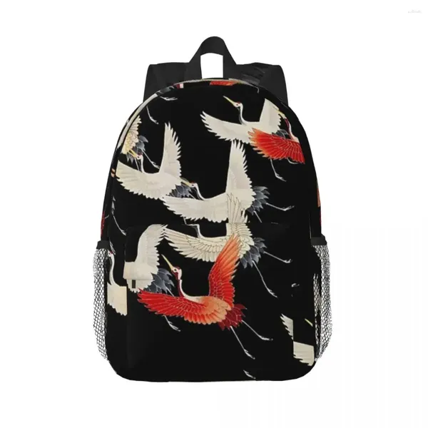 Mochila voando vermelho branco guindastes em preto padrão japonês mochilas bookbag estudantes casuais sacos de escola viagem mochila bolsa de ombro