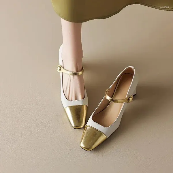 Модельные туфли Золотые женские летние туфли Мэри Джейн на высоком каблуке на квадратном каблуке Туфли-лодочки в стиле Лолита в готическом стиле для женщин 2024 Повседневная обувь