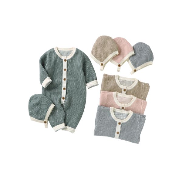 Jacken Citgeett Herbst Kleinkind Baby Mädchen Jungen Herbst Outfits Lange Ärmel Knopf Strick Overall Hut Kleidung Set