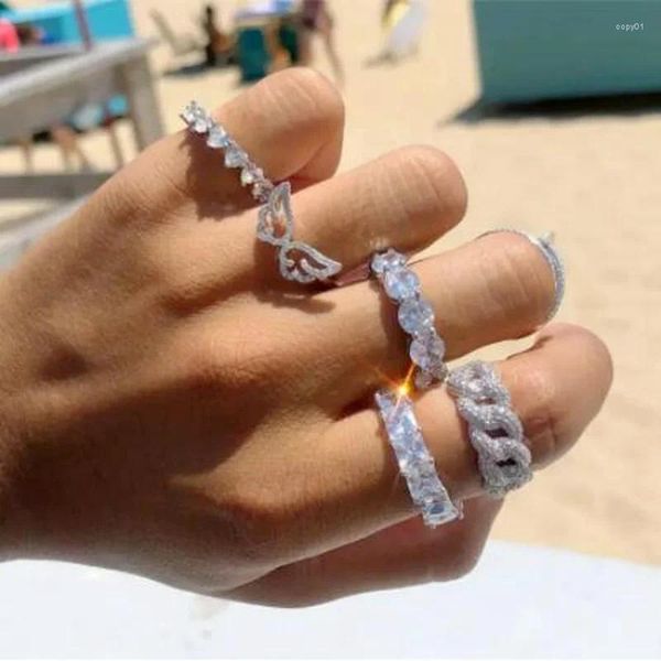 Anelli a grappolo Fatti a mano con diamante Cz Anello di promessa Reale argento sterling 925 Fede nuziale di fidanzamento per donne Uomini Pietre preziose Gioielli per feste