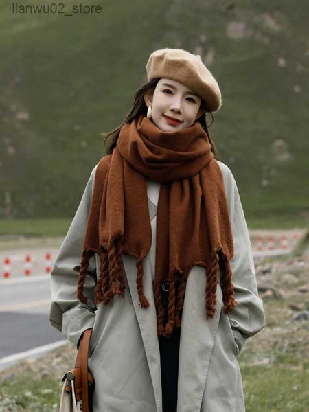 Schals Herbst Winter Koreanische Version Einfarbig Twist Zopf Quaste Mode Vielseitig Neue Frauen Schal Verdickt Warm Defend Kalten Schal Q240228