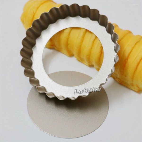 Moldes de cozimento Mini 3.6 polegadas Loose Bottom Wave Edge Antiaderente Rodada Flor Forma Pão Cupcake Bolo Molde Pão Doce Cozinha Padaria de Natal