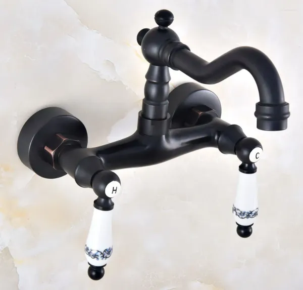 Rubinetti per lavandino del bagno Rubinetto per lavabo con bocca girevole in ottone lucidato a olio nero 360 Rubinetto per lavabo con doppia maniglia Miscelatore per acqua fredda da cucina Dnf828