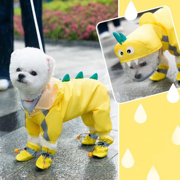 Yağmurluk tulumları yağmurluklar dinozor evcil hayvan giyim köpekleri köpek kıyafetleri için su geçirmez kostüm fransız bulldog bahar ylow çocuk yaka perro
