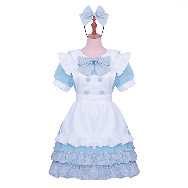 Sıradan Elbiseler Kadın Moda Hizmetkar Kıyafet Elbise Kısa Kollu Sevimli Yay Dekoru Çiçek Kenar Cosplay Kostüm Set Vestidos Para Mujer