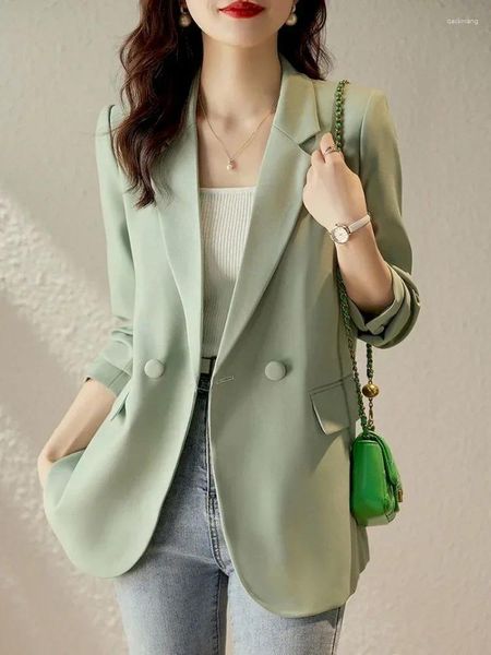 Ternos femininos insozkdg avançado sentido terno jaqueta feminina de mangas compridas 2024 primavera roupas pequeno temperamento casual verde blazer casacos superiores