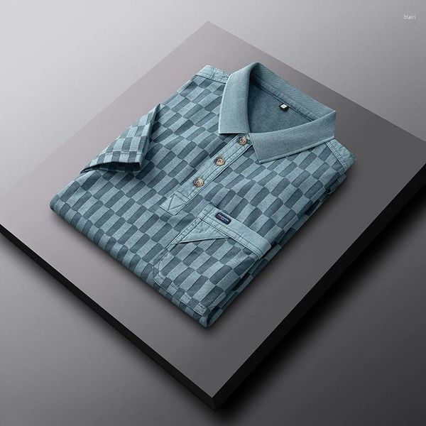 Polo da uomo 2024 Summer Business High-end Plaid Top True Pocket Coreano Polo a maniche corte T-shirt versatile moda casual