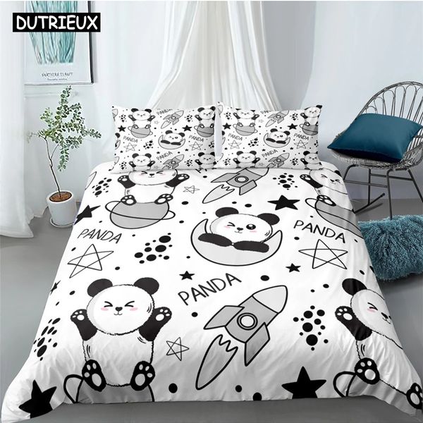 Conjuntos de cama de poliéster panda bonito dos desenhos animados criança crianças cobre meninos conjunto de roupa de cama para adolescentes king size 240226