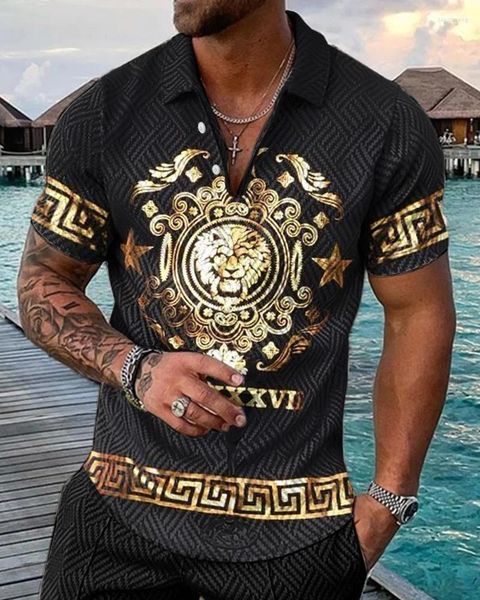 Herren Polos Casual Print Polo Kurzarm T-Shirt Luxuriöse Löwe 3D bedruckte Sommeroberteile