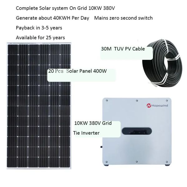 Solar-Solarpanel-Set, komplett, 10 kW, 380 V, On-Grid-System, Solarmodul, 400 W, Hopewind Wechselrichter, Grid Tie, MPPT, reine Sinuswelle, für Zuhause, Villa