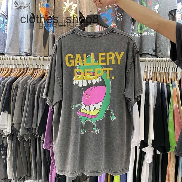 Trend Brand Mens T Shirt Galeryys Deptt Tibet Özel Zincir Yıkama Kullanılmış Karikatür Bebek Baskı Siyah Erkek ve Kadın 75W0