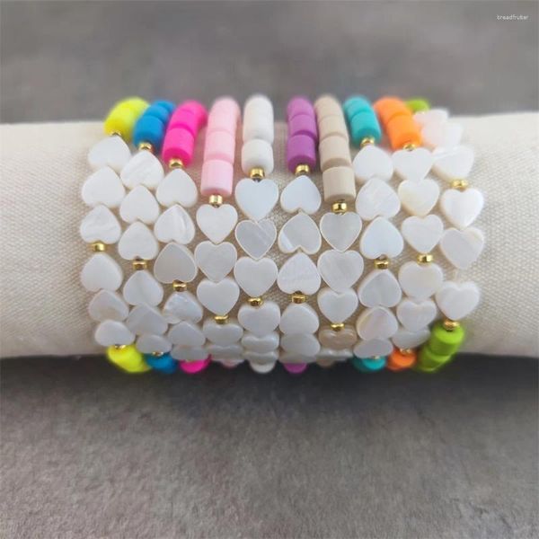 Charme Pulseiras Coloridas Heishi Disc Beads Pulseira Shell Coração para Mulheres Boho Jóias Acessórios de Verão