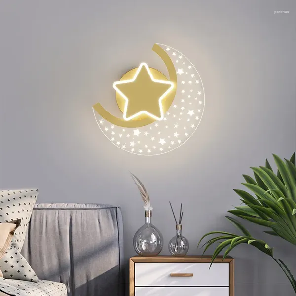 Lampada da parete in acrilico luce luna stella dimmerabile oro moderno orologio minimalista design di lusso creativo decorazione della casa Lampara Pared A