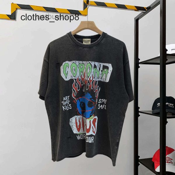 Designer-T-Shirts Herrenpullover Gallerydepts-T-Shirts Hip-Hop-High-Street-Modemarke GD Used Wash Lose Rundhals-Print Kurzarm-T-Shirt Männer G2FJ