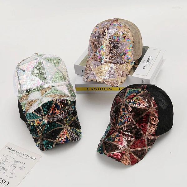 Cappellini da baseball Moda coreana Paillettes lucide Baseball Sport all'aria aperta Turismo Cappello versatile Visiera parasole regolabile da donna