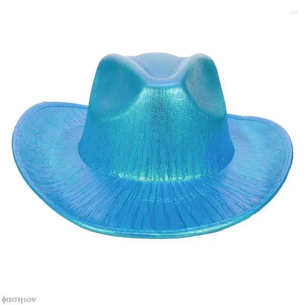 Berretti Cappello da cowboy con glitter scintillanti al neon - Divertente cowgirl olografica metallizzata per feste di addio al nubilato di compleanno